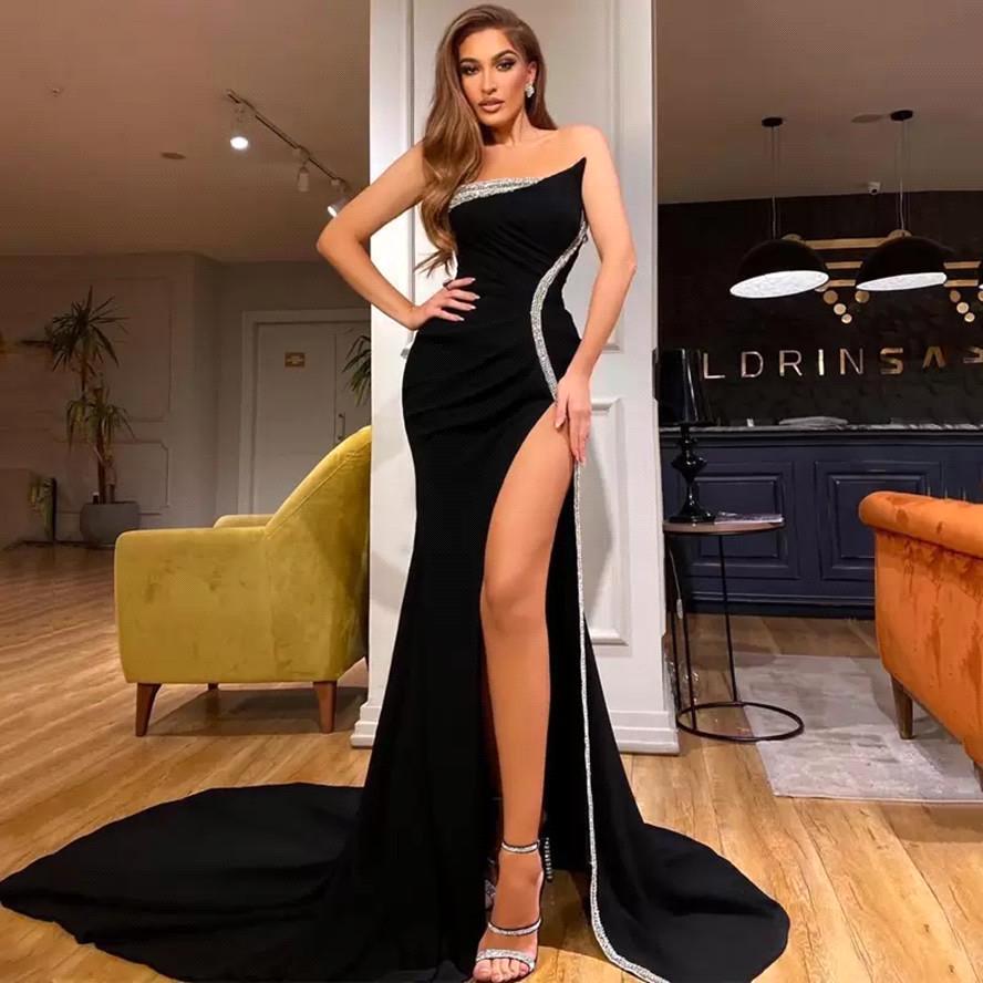 Sexy Black Mermaid Slit Prom Dress with Silver Sequins Sexy Black Mermaid Slit Prom Dress with Silver Sequins