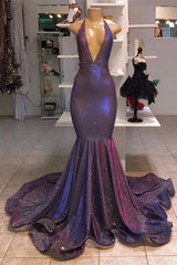 Sexy Deep V-neck Chiffon Mermaid Prom Dress Sequins Long-Ballbella