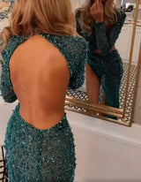 Sexy Green Long Sleeve Slit Prom Dress Long Sequins Beadings-Ballbella