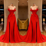 Sexy Red Off-the-Shoulder Long Prom Dress With Split Online-Ballbella