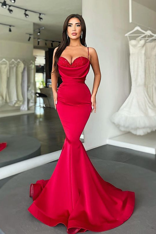 Sexy Red Spaghetti-Straps Mermaid Prom Dress Long On Sale Sexy Red Spaghetti-Straps Mermaid Prom Dress Long On Sale