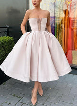 Sexy Strapless A-Line Satin Homecoming Dresses-Ballbella