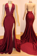 Sexy V-neck Chiffon Mermaid Prom Dress Sequins Long Backless With Split-Ballbella