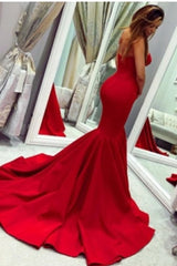 Sey Red Satin Mermaid Sleeveless Sweetheart Floor Length Backless Prom Dresses Evening Gowns With Zipper-Ballbella