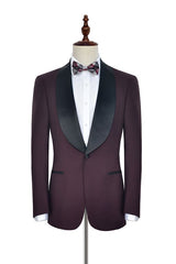 Sharp-looking Black Shawl Collor One Button Burgundy Wedding Suits for Men-Ballbella