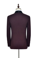 Sharp-looking Black Shawl Collor One Button Burgundy Wedding Suits for Men-Ballbella
