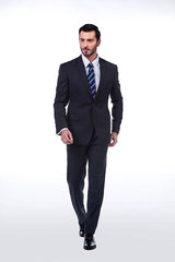 Sharp-looking Plaid Grey Mens Suits Notch Lapel Suits for Men-Ballbella