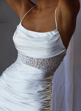 Sheath Cowl Neck Sleeveless Short/Mini Elastic Satin Homecoming Dresses With Lace-Ballbella