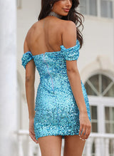 Sheath Cowl Neck Sleeveless Short/Mini Sequined Homecoming Dresses-Ballbella