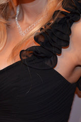 Sheath One-shoulder Hi-low Length Chiffon Rhinestone Prom Dress-Ballbella