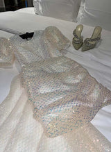 Sheath Scoop Neck Short Sleeves Short/Mini Sequined Homecoming Dresses-Ballbella