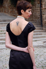 Sheath Small Round Collar Knee Length Charmuse Beading Mother Dress-Ballbella