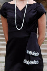 Sheath Small Round Collar Knee Length Charmuse Beading Mother Dress-Ballbella