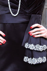 Sheath Small Round Collar Knee Length Charmuse Beading Mother Dress-Ballbella