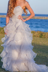 Sheath Sweetheart Floor Length Organza Lotus Leaf Pendulum Wedding Dress-Ballbella