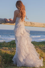 Sheath Sweetheart Floor Length Organza Lotus Leaf Pendulum Wedding Dress-Ballbella