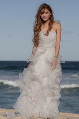 Sheath Sweetheart Floor Length Organza Lotus Leaf Pendulum Wedding Dress-Ballbella