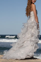 Sheath Sweetheart Floor Length Organza Lotus Leaf Pendulum Wedding Dress-Ballbella