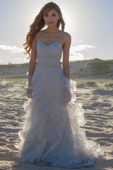 Sheath Sweetheart Floor Length Organza Lotus Leaf Pendulum Wedding Dress-Ballbella