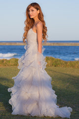 Sheath Sweetheart Floor Length Organza Lotus Leaf Pendulum Wedding Dress-Ballbella