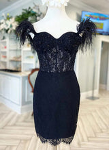 Sheath Sweetheart Sleeveless Short/Mini Lace Homecoming Dresses-Ballbella
