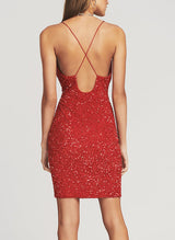 Sheath/Column Cowl Neck Short/Mini Sequined Homecoming Dresses-Ballbella