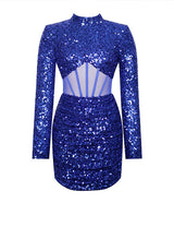 Sheath/Column High Neck Short/Mini Sequined Homcoming Dress-Ballbella