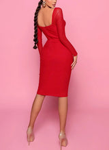 Sheath/Column Long Sleeves Knee-Length Jersey Homecoming Dresses-Ballbella