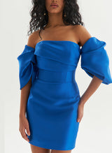 Sheath/Column Off-The-Shoulder Short/Mini Satin Homecoming Dresses-Ballbella