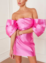 Sheath/Column Off-The-Shoulder Short/Mini Satin Homecoming Dresses-Ballbella