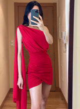 Sheath/Column One-Shoulder Short/Mini Chiffon Homecoming Dresses-Ballbella