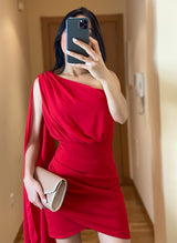 Sheath/Column One-Shoulder Short/Mini Chiffon Homecoming Dresses-Ballbella