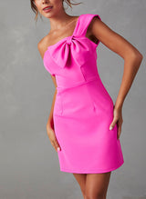 Sheath/Column One-Shoulder Short/Mini Homecoming Dresses With Bow(s)-Ballbella