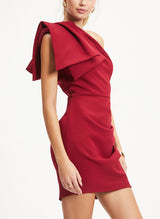 Sheath/Column One-Shoulder Short/Mini Satin Homecoming Dresses With Bow(s)-Ballbella