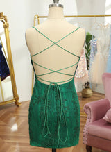 Sheath/Column Scoop Neck Sleeveless Short/Mini Lace Homecoming Dresses-Ballbella