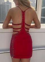 Sheath/Column Short/Mini Elastic Satin(Slight Stretch) Homecoming Dresses-Ballbella