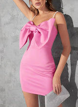 Sheath/Column Sleeveless Short/Mini Satin Homecoming Dresses With Bow(s)-Ballbella