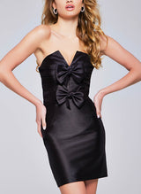 Sheath/Column Sweetheart Sleeveless Satin Homecoming Dresses With Bow(s)-Ballbella