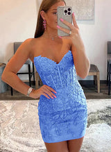 Sheath/Column Sweetheart Sleeveless Short/Mini Lace Homecoming Dresses-Ballbella