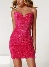 Sheath/Column V-Neck Short/Mini Sequined Homecoming Dresses-Ballbella