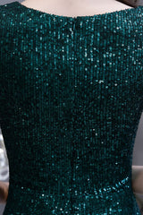 Shining Sequined Emerald Green Mermaid Cap sleeve Long Prom Party Gowns-Ballbella