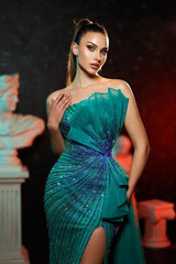 Shining Strapless Beading Split Prom Dress - Sleeveless-Ballbella