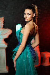 Shining Strapless Beading Split Prom Dress - Sleeveless-Ballbella