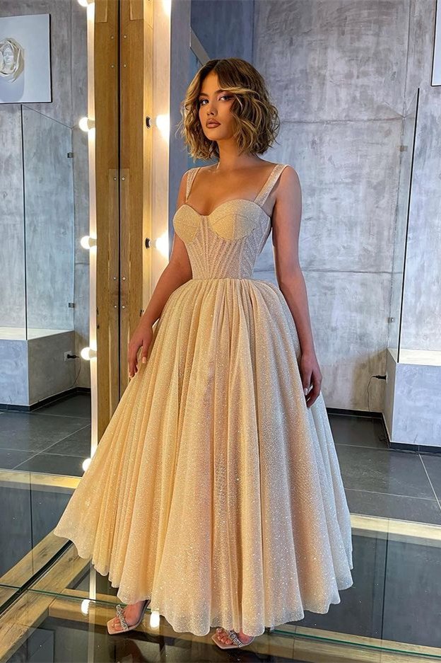 Shinning Straps Sweetheart Prom Dress Sequins Midi Length Sleeveless Shinning Straps Sweetheart Prom Dress Sequins Midi Length Sleeveless