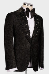 Shiny Beaded Crystals Black 2-Piece Wedding Suit for Groom-Ballbella