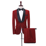 Shiny Red Shawl Lapel One Button Slim Fit Men Suits Online-Ballbella