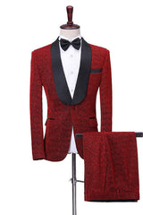 Shiny Red Shawl Lapel One Button Slim Fit Men Suits Online-Ballbella