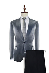 Shiny Silver Marriage Suits Glittering Peak Lapel Suits for Men-Ballbella