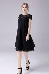 Short sleeves A-line knee-length jewel lace mother's dress-Ballbella