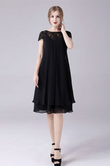 Short sleeves A-line knee-length jewel lace mother's dress-Ballbella